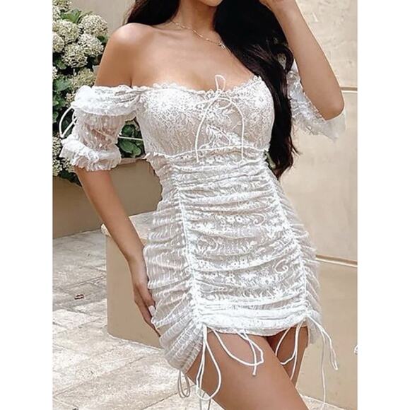 Fashion Nova Dresses & Skirts - Fashion Nova White Angel Baby Lace Mini Dress Size L